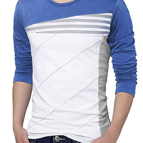 Cotton Men Round Neck Long Sleeve Pullover T-Shirt