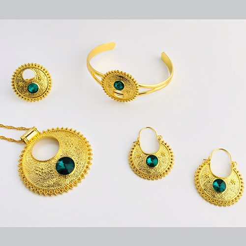 Green Gold plated chain Bracelet Set