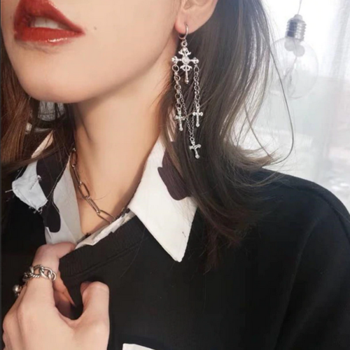 Jesus cross Long Pendant Earrings