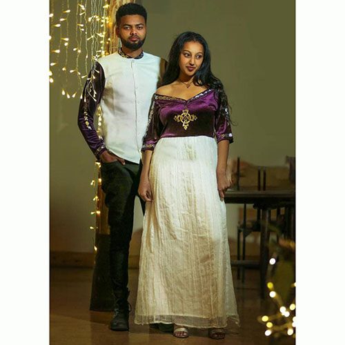 Traditional Ethiopian Couples Velvet Dress Clothe