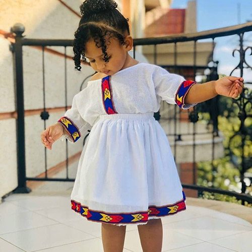 Cute Off Shoulder Two Piece Ethiopian Girls Habesha Dress