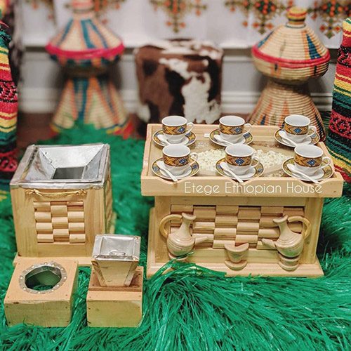 Natural wood color Hand Carved Ethiopian Eritrean Rekebot Cultural Coffee Table Set