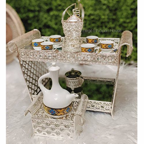 Large Ethiopian Eritrean Rekebot Cultural Coffee Table Set SILVER