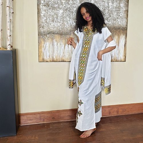 Gold Diamond Cotton Coffee Dress