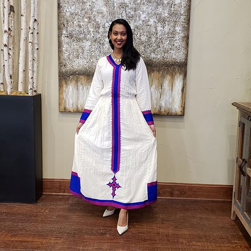 Two Piece Blue Red Ethiopian Dress