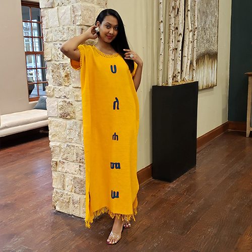 Cotton Dress Blue on Yellow