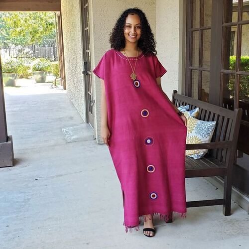 Dotted Burgandy Ethiopian Cotton Dress
