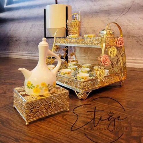 16 PCS Gold Coffee Tea Table Set Etege Rose Design