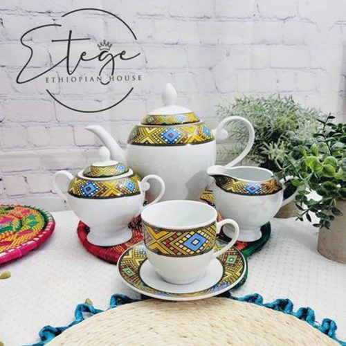 17 PCS Ethiopian/Eritrean Tea Set Bright Tilet Design
