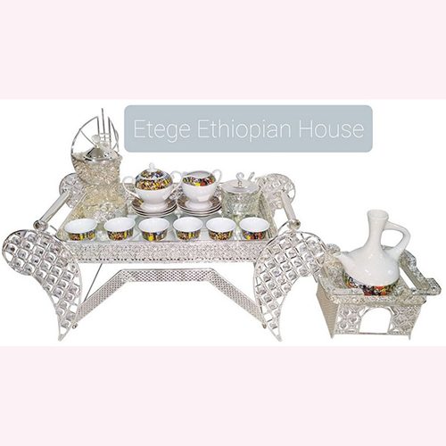 Ethiopian Eritrean Rekebot Cultural Coffee Table Set of 4 Silver